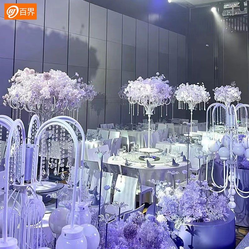 百界新款婚庆道具宴会铁艺桌花花器架子婚礼堂路引现场布置装饰