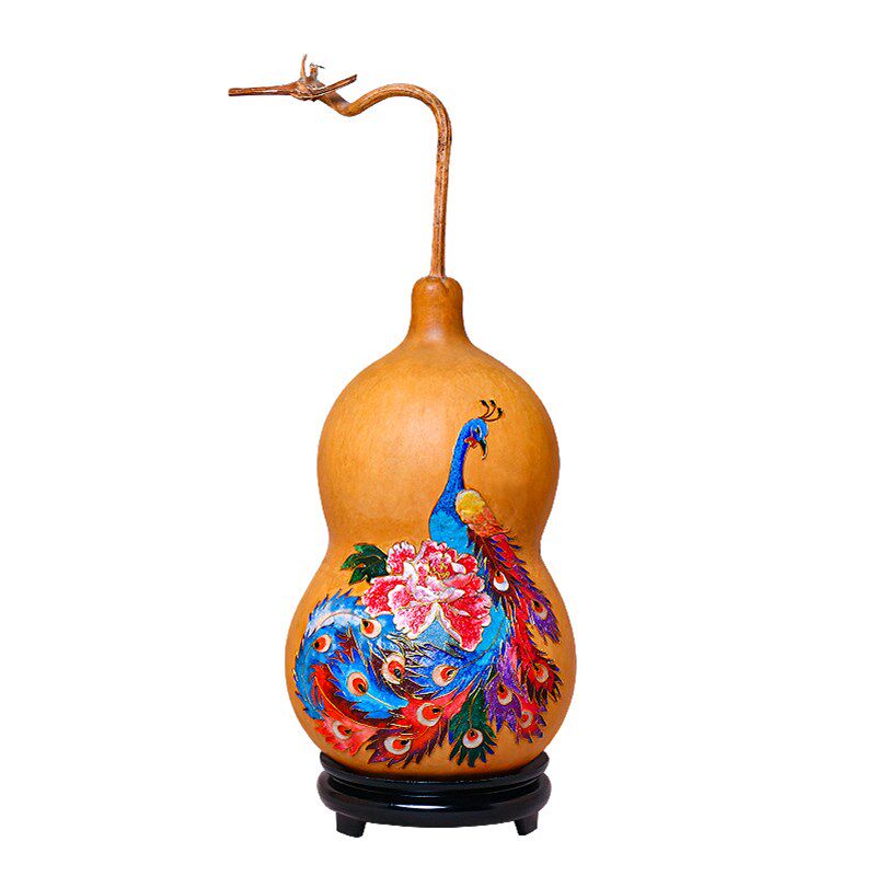 葫芦玄关摆件精品天然文玩大号艺术品针刺雕刻画水墨烙画墨刻饰品