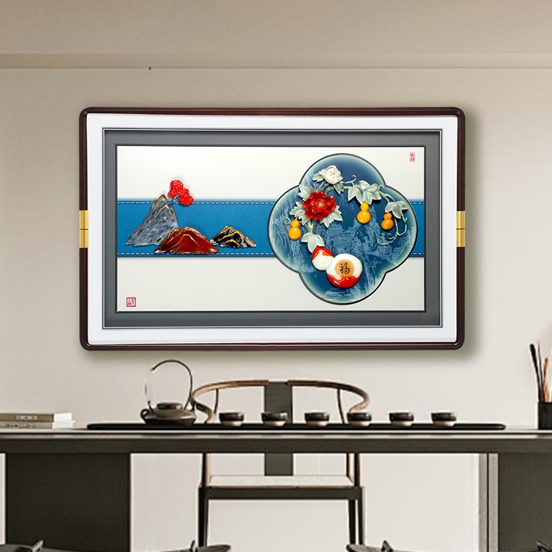 餐厅背景墙装饰画5d立体玉石画玉雕挂画中式走廊过道高档带灯壁画
