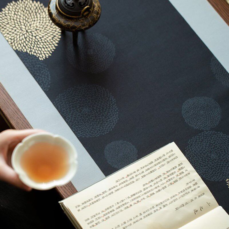 长安菊织锦茶席套装新中式禅意茶席防水茶道垫高端织锦双面茶配件