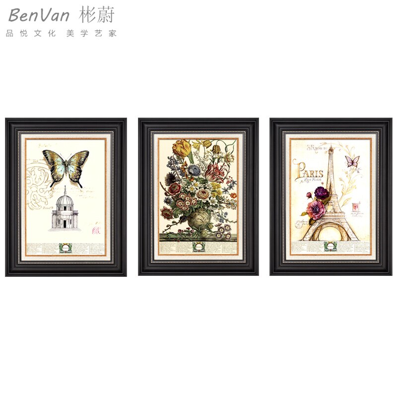 欧式装饰画美式乡村挂画沙发背景墙挂画油画饭厅客厅玄关三联画定