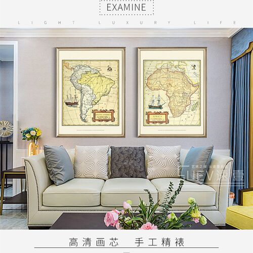 世界复古航海地图客厅装饰画沙发背景墙壁画书房传统简约美式挂画