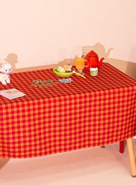 春节新春新年牛年格子红色秋冬家庭学生防水加厚桌布茶几餐垫书桌
