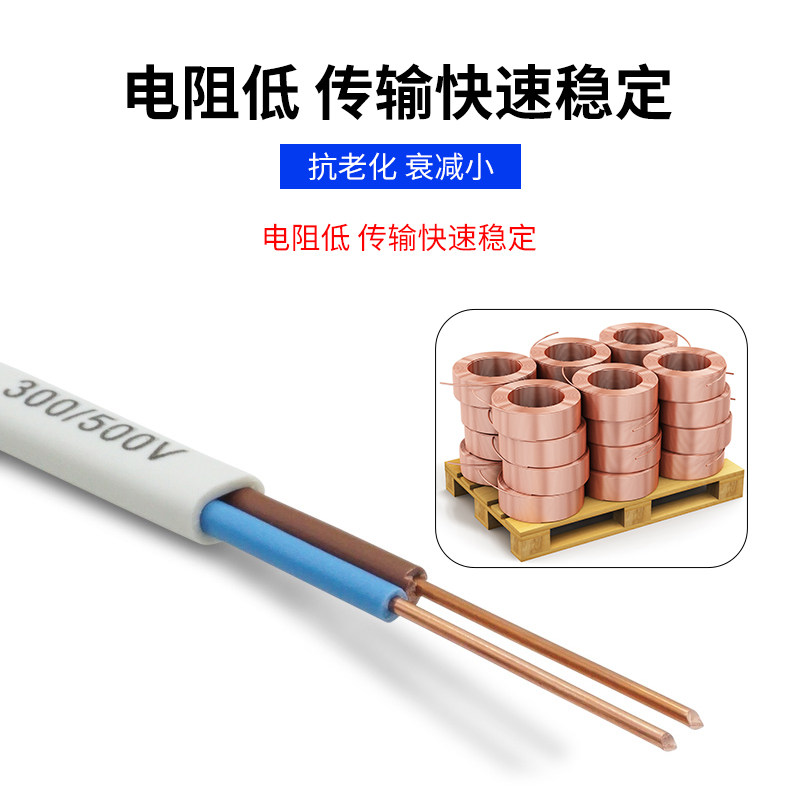 BVVB单股硬扁护套线2/3芯国标纯铜1.5/2.5/4平方平行电源线家装用