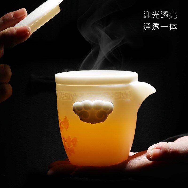 妙莲天香羊脂玉白瓷手绘一壶二杯快客杯户外旅行泡茶便携随行茶具