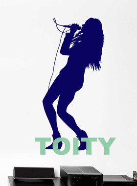 唱歌女孩贴纸卡拉OK背景墙K歌麦克风贴画KTV墙贴自粘玻璃贴可移除