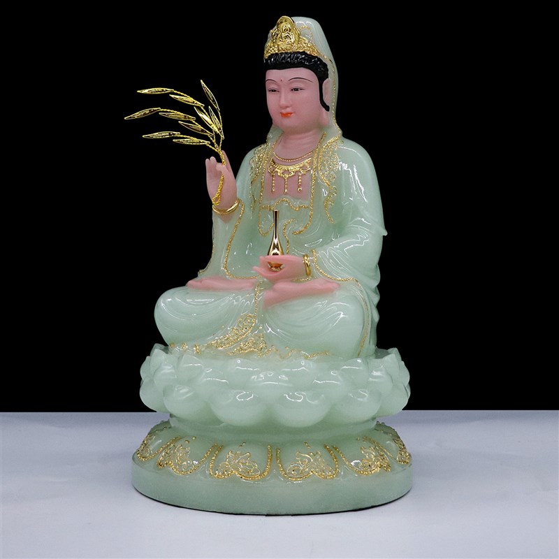 包邮玉石粉神像南海观音菩萨佛像客厅家用居家供奉佛摆件观世音