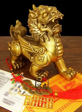 黄铜貔貅摆件招财皮丘一对办公室摆 聚财家居客厅办公室玄关摆件