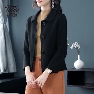 小个子黑色双面羊绒大衣女短款2021年新款秋冬羊毛呢外套双面呢子