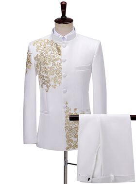 中山装演出服男歌手中式结婚礼服西服套装男士合唱团表演服装冬季