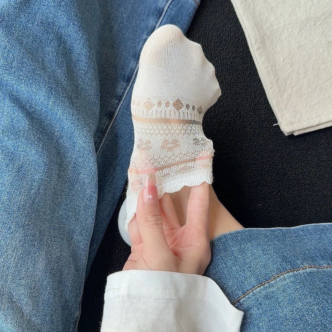 【下单立减50】花边船袜女夏季薄款不掉跟女士春秋网眼浅口袜_YZ