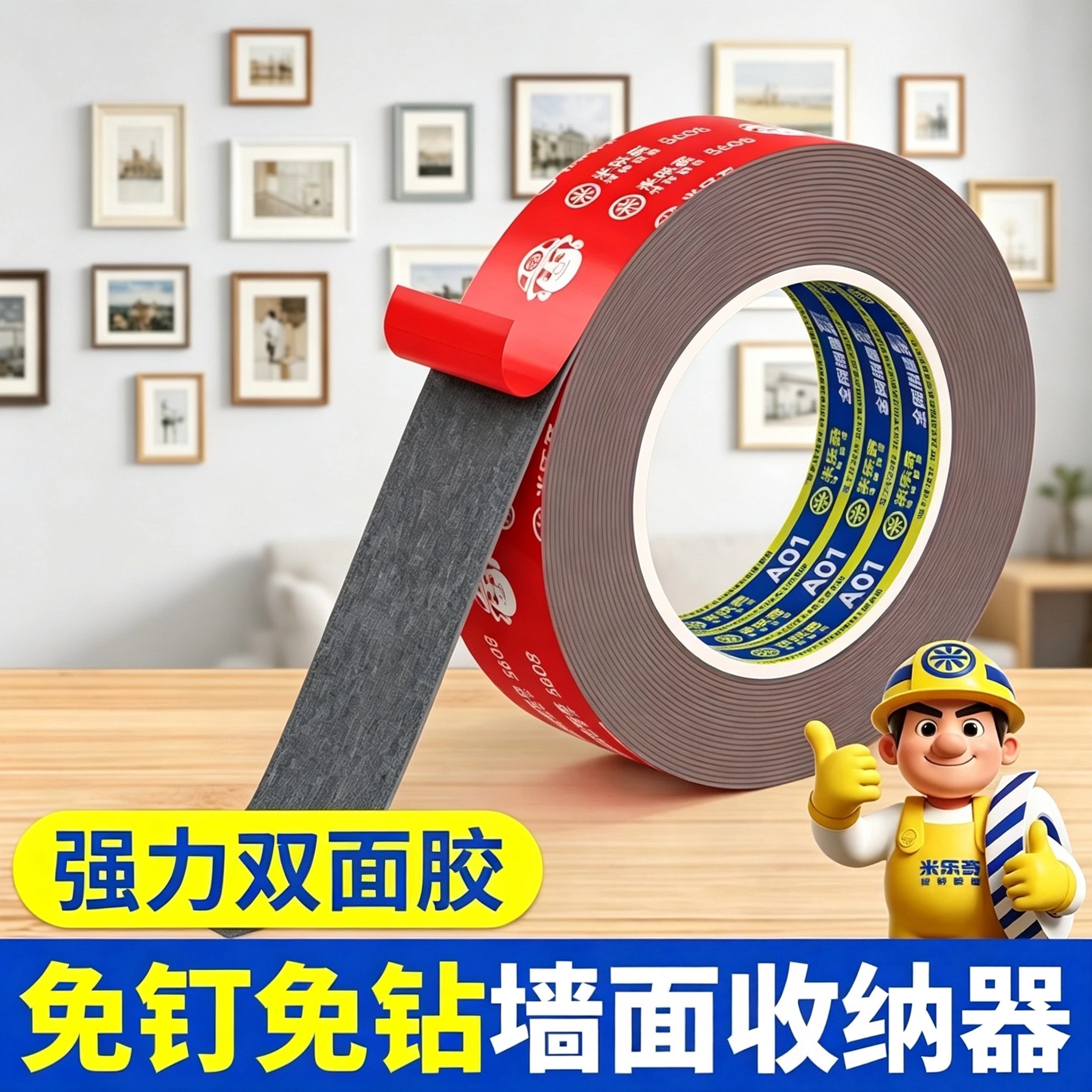 【下单立减50】劳力贴瓷砖墙面专用双面胶带置物架背胶固定贴gj