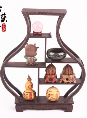 鸡翅木实木茶具架小博古架摆件 红木多宝格阁紫砂壶架子奇石底座