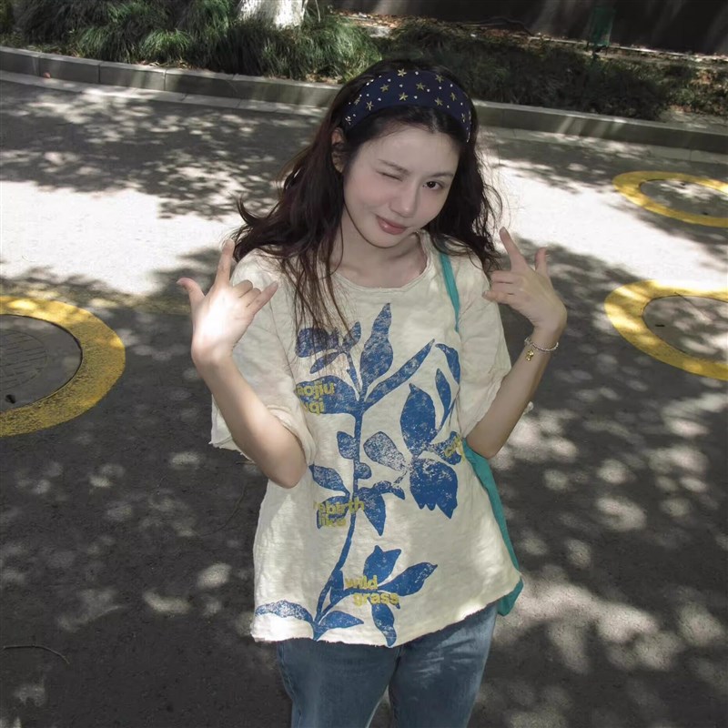 美式复古棉麻短袖t恤女2025T恤