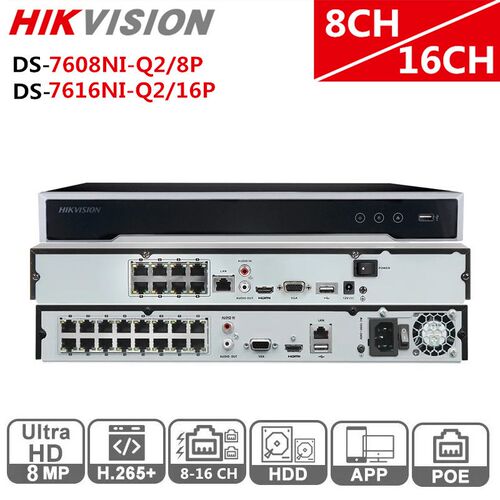 Hikvision英文版POE Embedded Plug&Play8/16CH NVR 7608NI-Q2/8P
