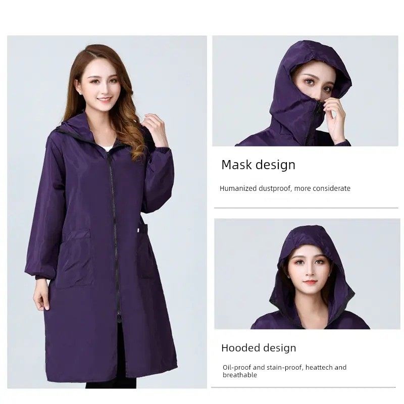 超长罩衫成人工作服家庭厨房防水防油长袖围裙女性餐饮时尚春秋季