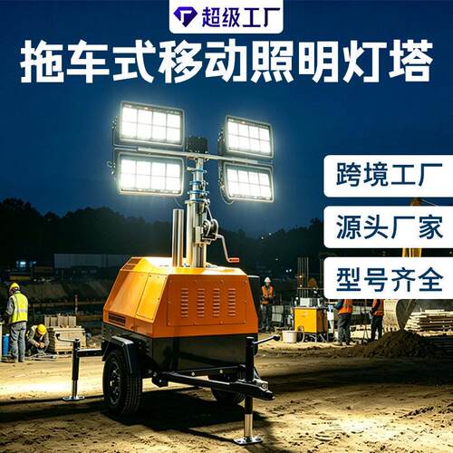 矿用露天开采夜间照明抢修户外应急施工油田拖车式5KW自动升降