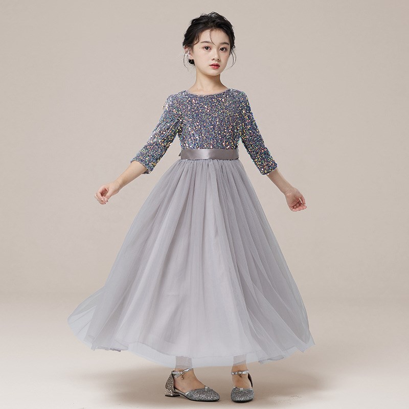 儿童主持人演讲晚礼服长袖女童钢琴演奏演出服高端生日公主裙秋季图片