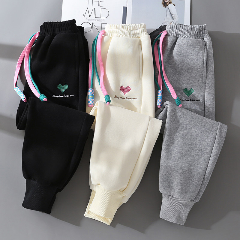 女童秋冬加绒裤子2023新款洋派外穿儿童卫裤春秋小女孩休闲运动裤