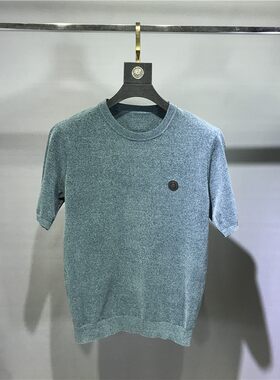 天鹅绒短袖毛衣男秋冬新款不起球半截袖大码打底衫半袖纯色针织衫