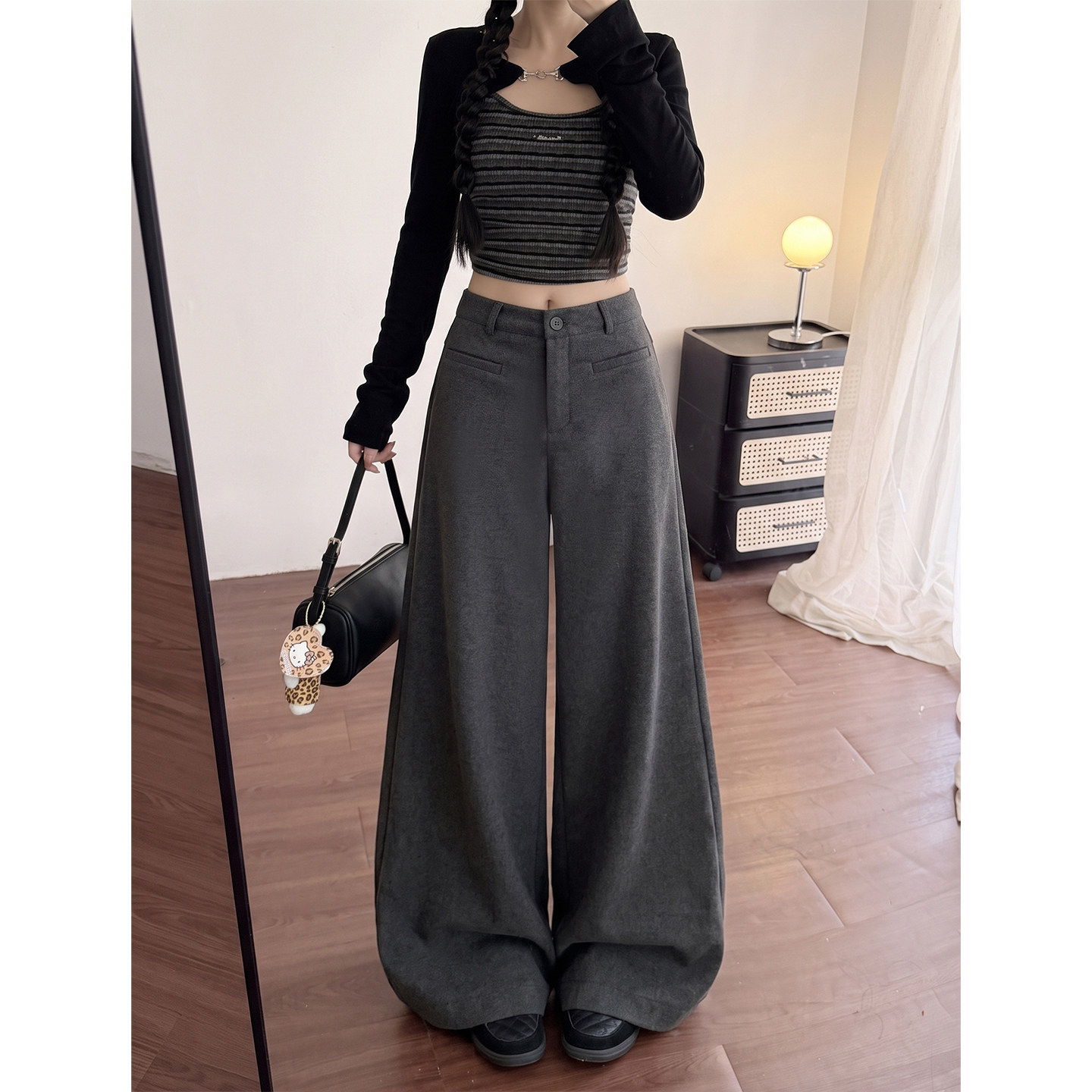 韩系垂感灰色西装裤休闲裤女秋季休闲裤