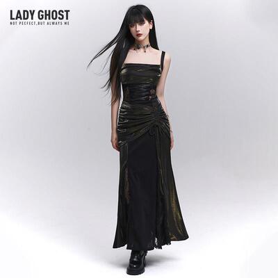 幽灵少女御姐吊带洋装黑色长裙子生日party轻礼服裙演唱会穿搭