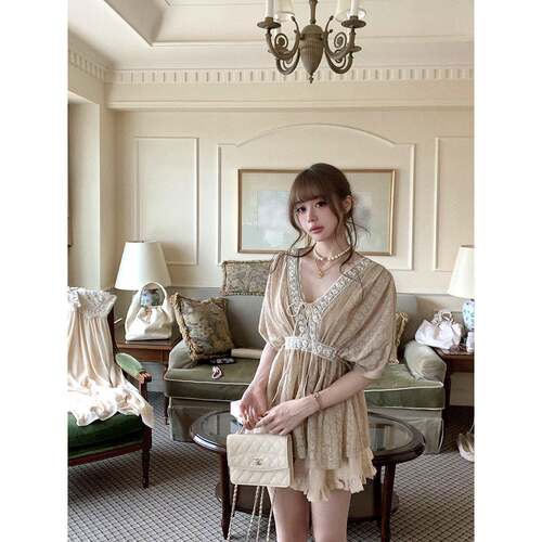 Fabulous Me 少女的裙摆 中古调蕾丝拼接亚麻裙裤半身裙裤短裙