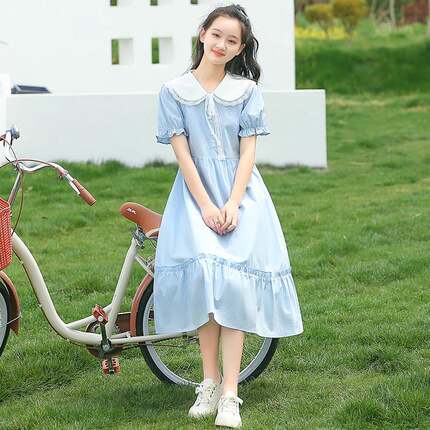 少女娃娃领洋装夏季2026新款高中女生夏装初中学生大童裙子长裙