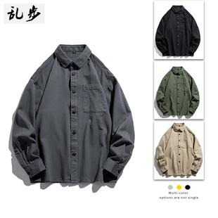 港风潮流bf纯棉工装长袖衬衫男士秋款休闲衬衣时尚宽松秋冬季外套