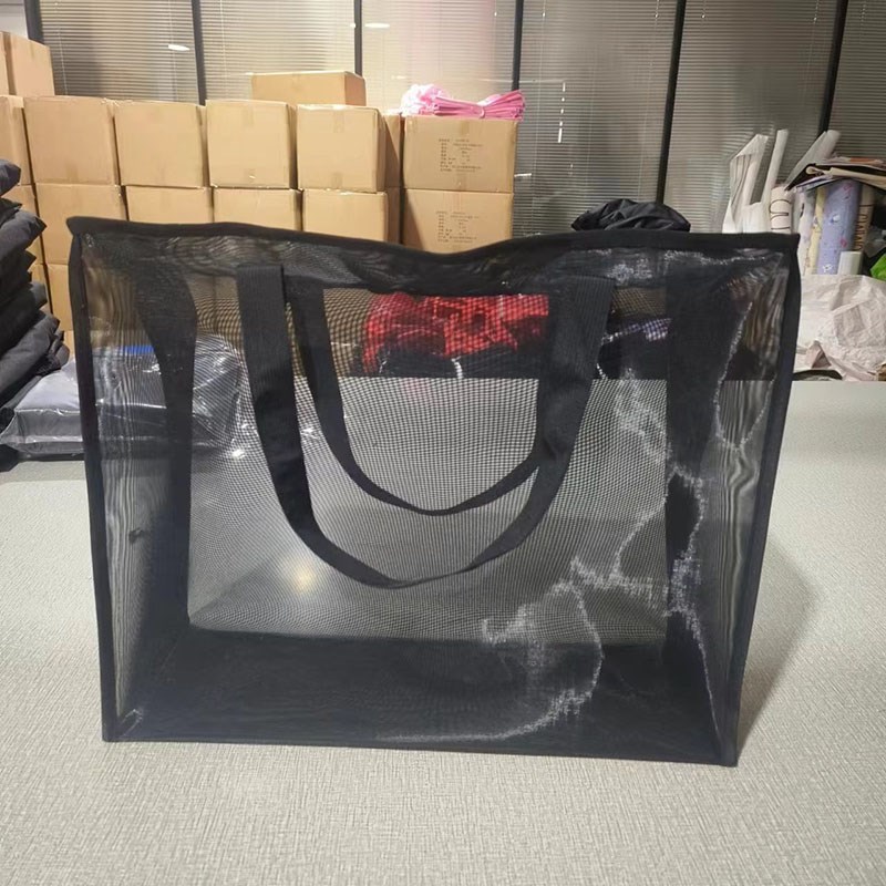 定做尼龙网纱购物袋透明大容量超市防盗拉锁拉链包定制logo瑜伽图片