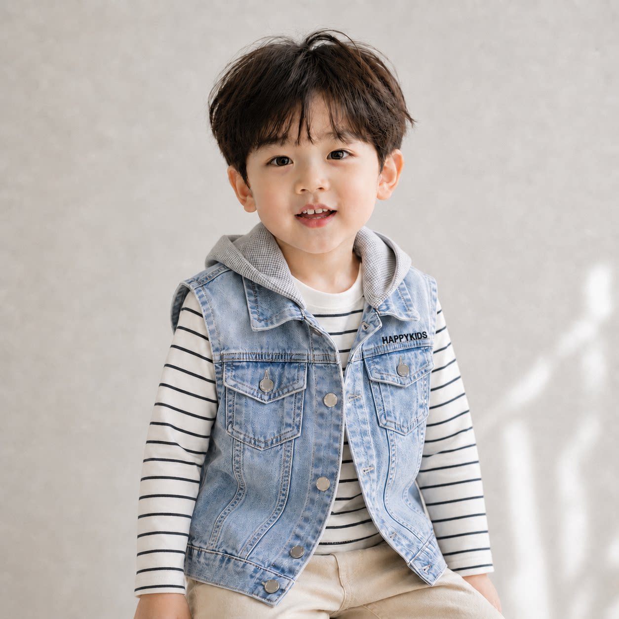 儿童牛仔马甲男童2026新款男宝连帽背心外穿小男孩坎肩秋装马夹潮