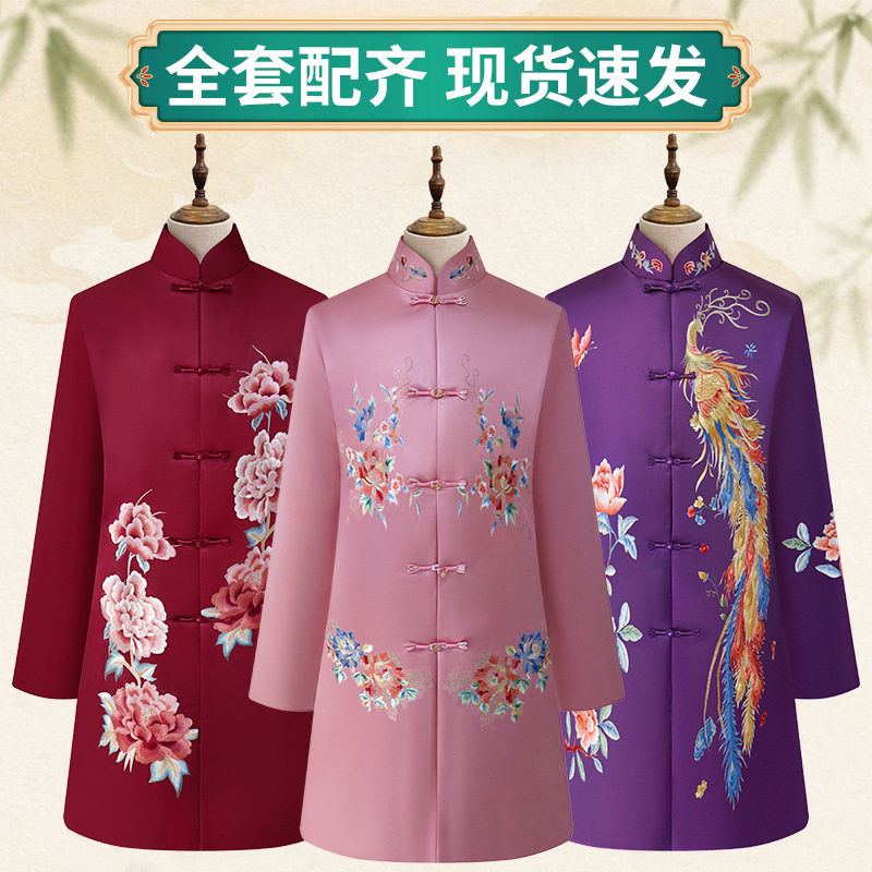 真丝中式寿衣女苏绣七件套年轻高骨灰盒