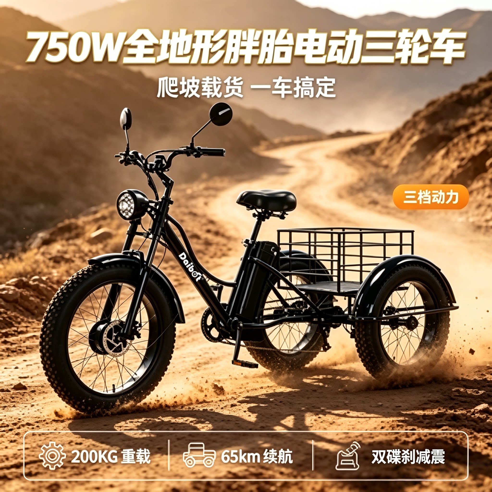 全地形电动三轮车三档助力代步车