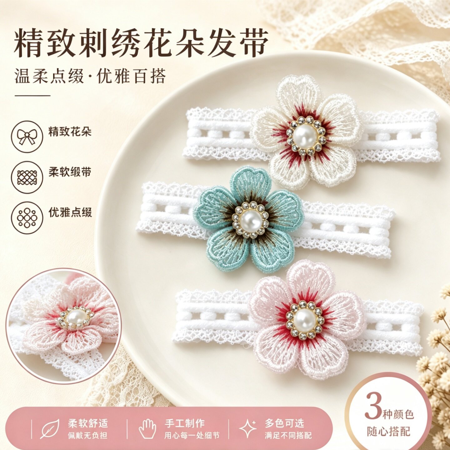 珍珠柔软花朵温柔甜美风百搭腕带