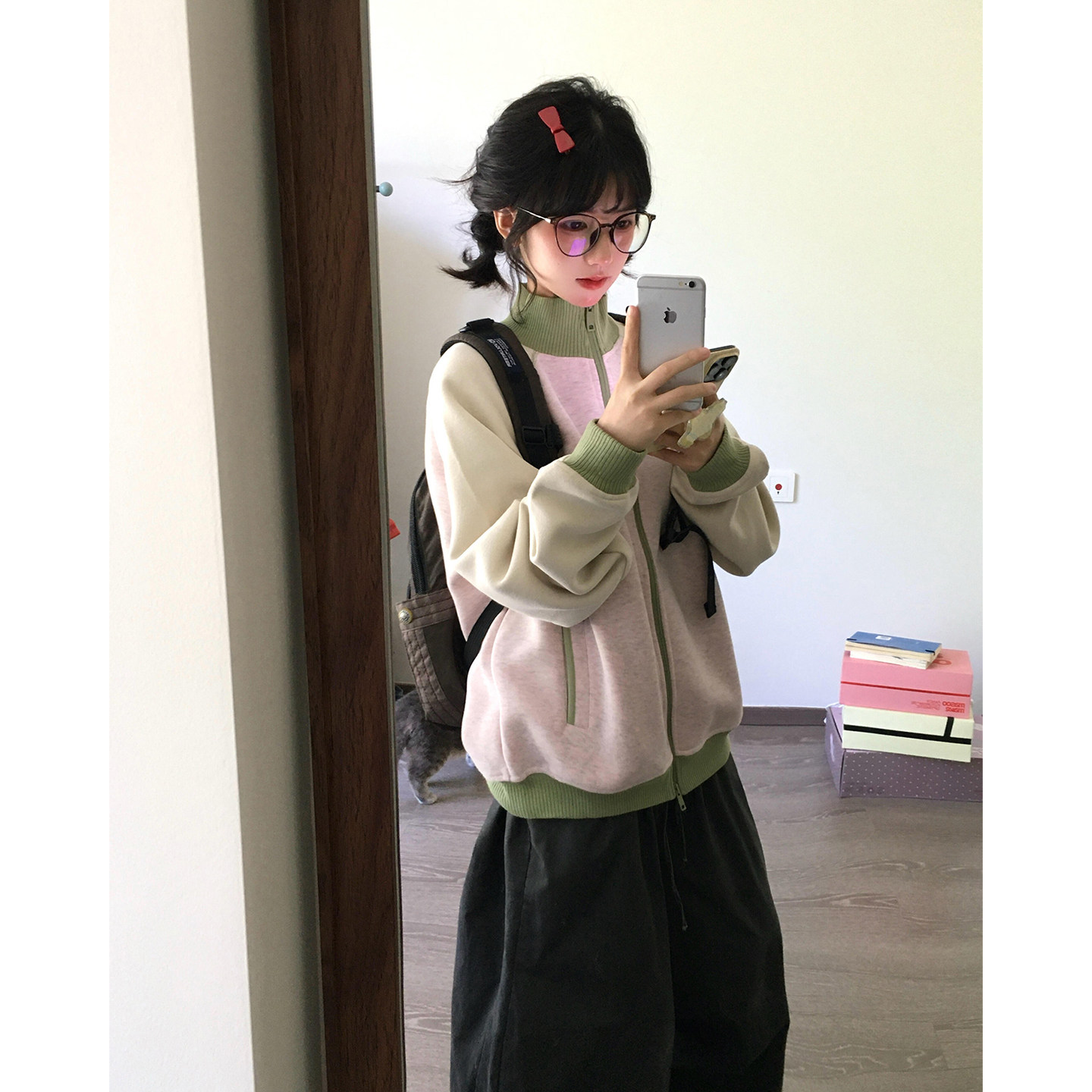 撞色立领拉链外套女2026