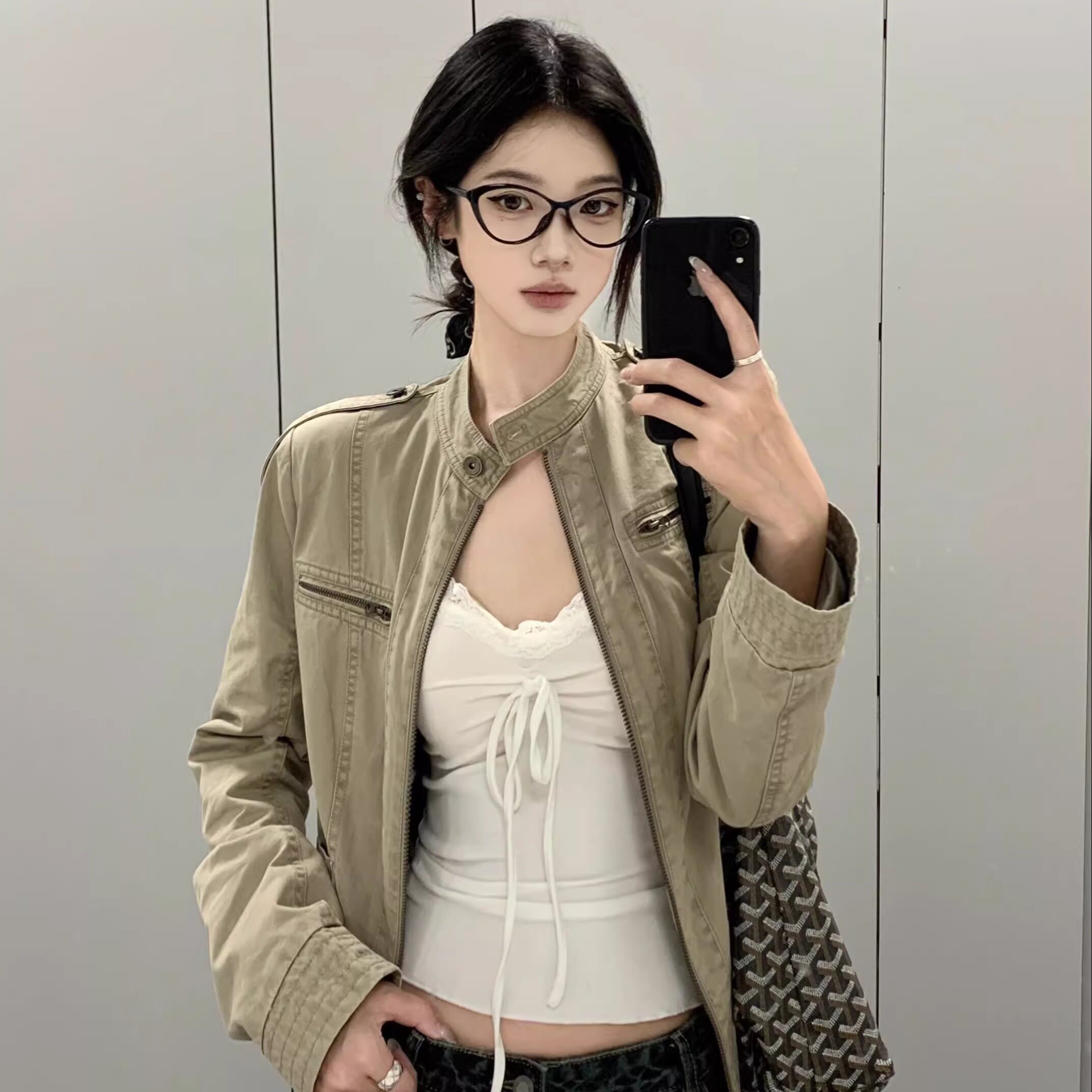秋季立领做旧工装外套女