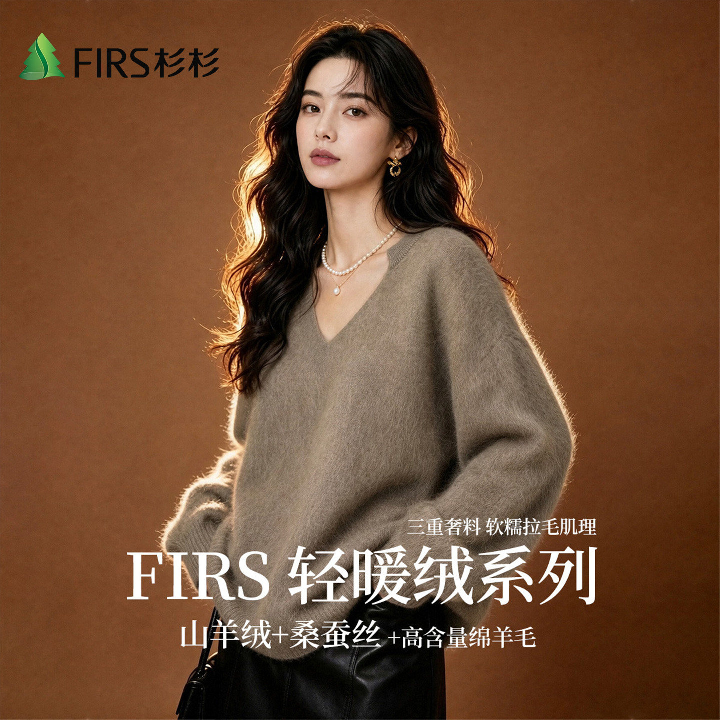 Firs/杉杉【轻暖绒系列】 秋季三重奢料女士拉毛拉绒海鸥领羊毛衫