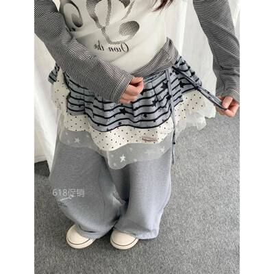 Solkatt亚萌感条纹星星蕾丝拼接屁帘半身裙女小众设计感打底短裙
