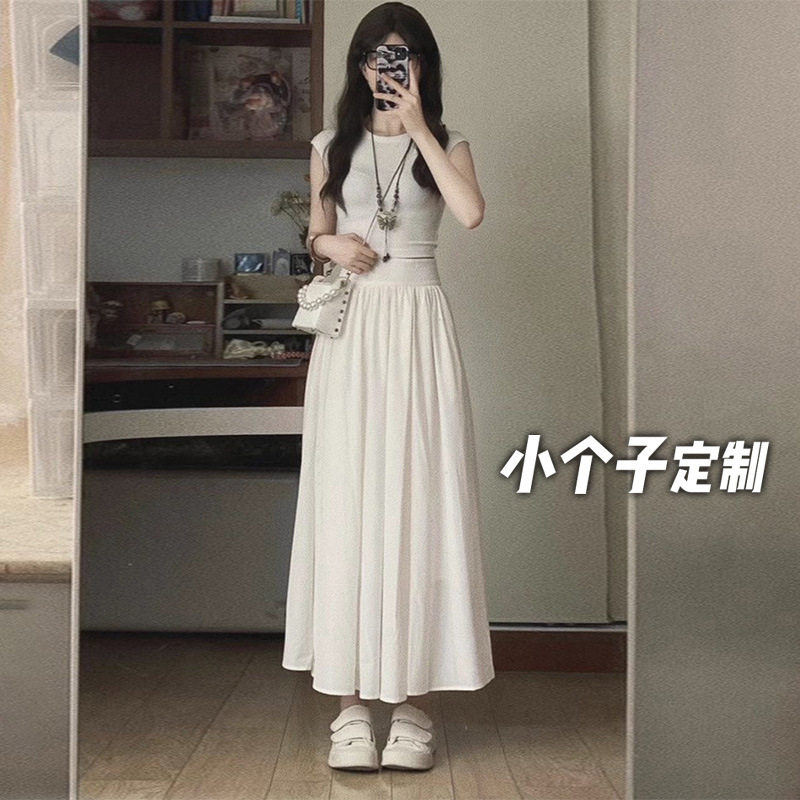 150小矮个子高级感穿搭一整套女短袖T恤上衣法式a字半身裙中长款