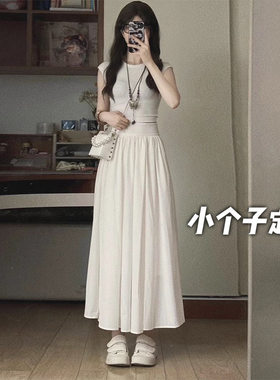 150小矮个子高级感穿搭一整套女短袖T恤上衣法式a字半身裙中长款