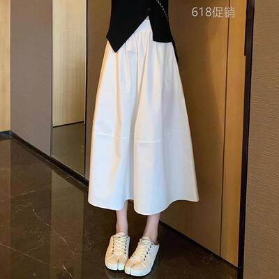 白色半身裙女夏季2026新款高腰显瘦大摆裙伞裙中长版蓬蓬a字裙子