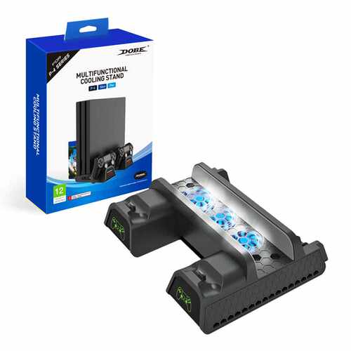 PS4/Slim/Pro多功能散热底座PS4手柄双座充带LED碟片盒收纳架支架