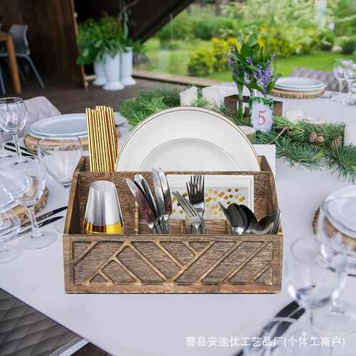 直营  现货  实木餐桌刀叉支架 餐具盒 纸盘杯架银器盒