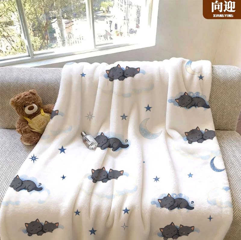 向迎可爱猫咪法兰绒保暖休闲毯