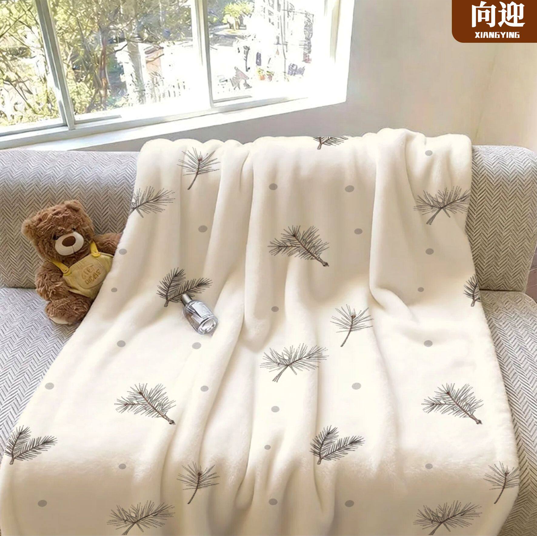向迎法兰绒毯松树印花四季空调毯