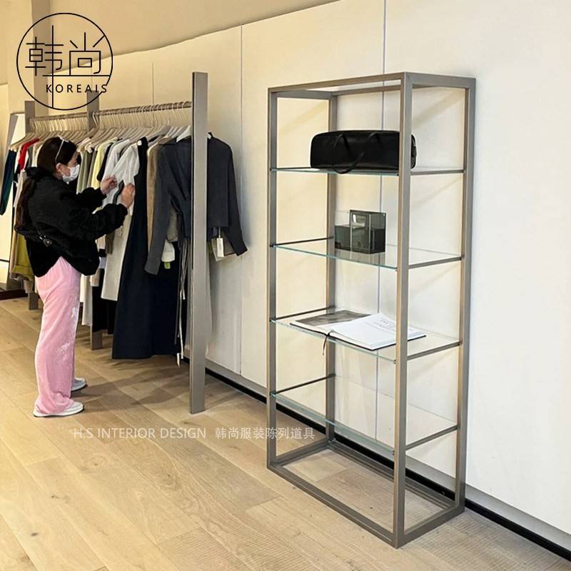 服装店工业风展示架落地式包包架鞋包玻璃展架不锈钢上墙陈列货架