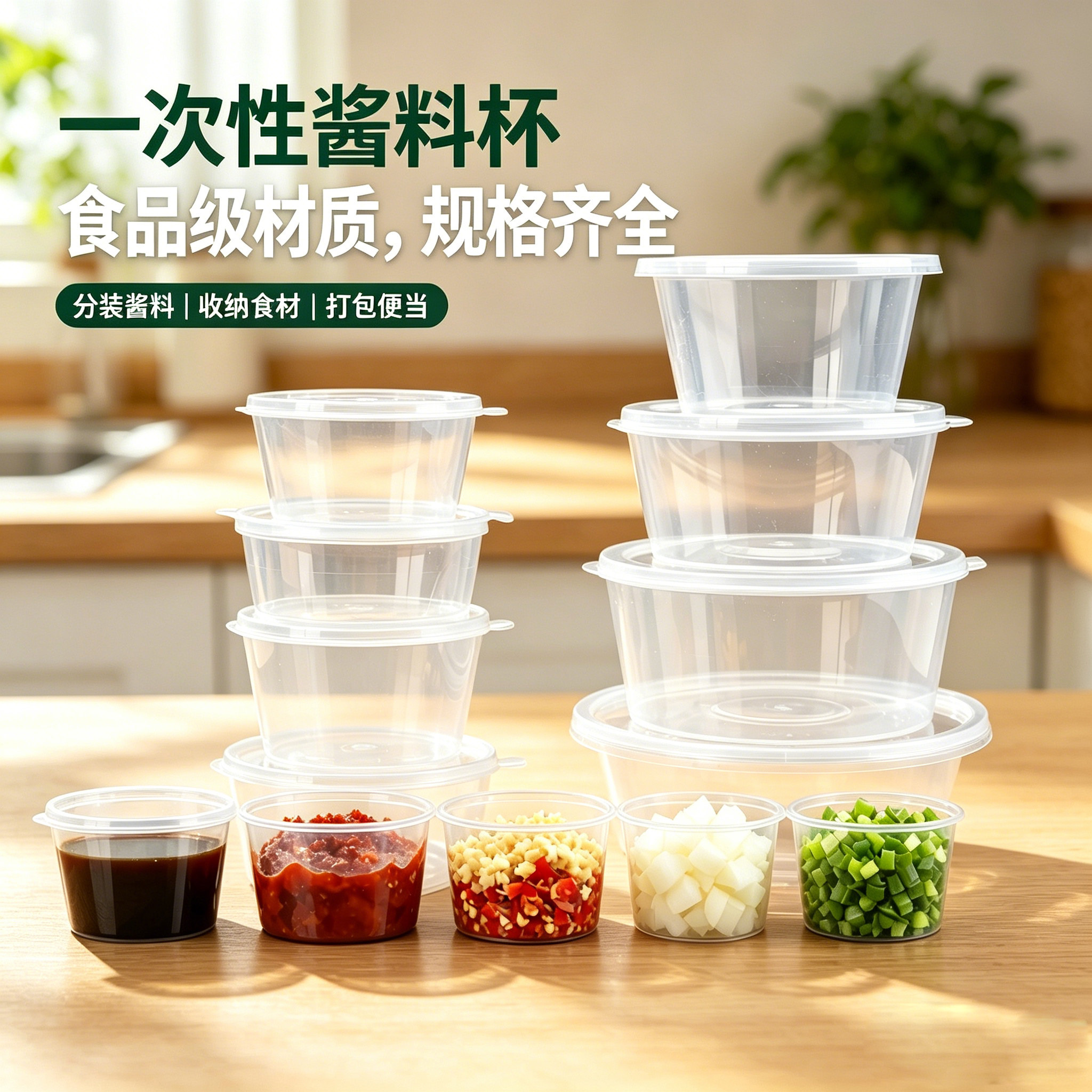 食品级塑料圆形带盖密封餐盒