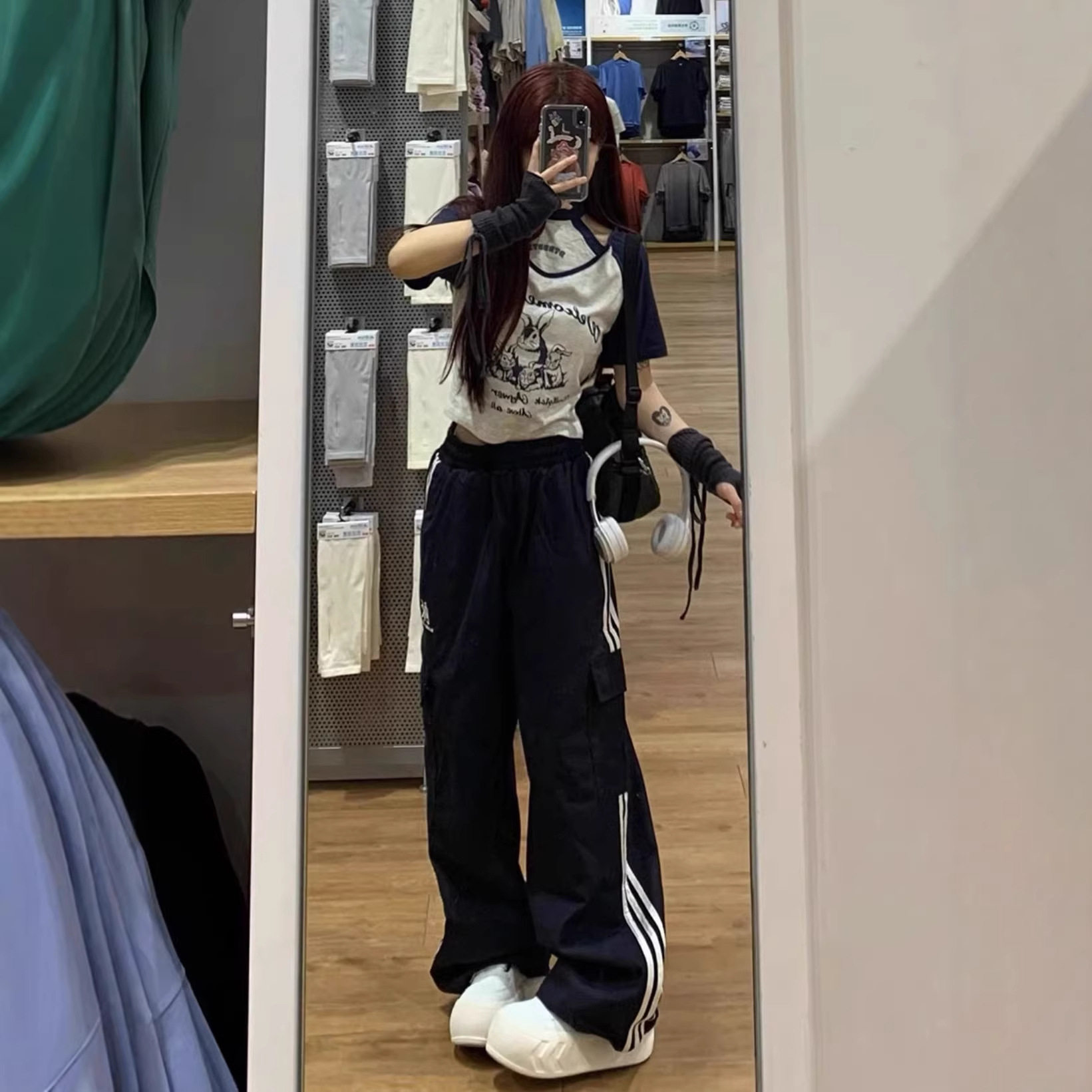 美式高街条纹直筒工装裤