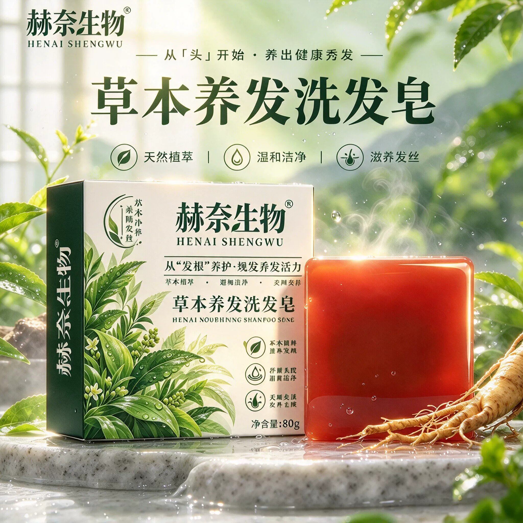 赫奈生物草本养发洗发皂纯天然植物萃取草本养发护发手工皂温和