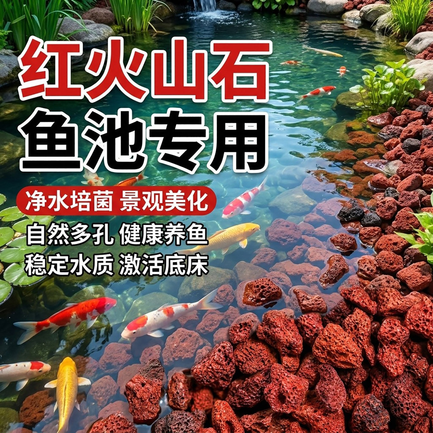 火山石天然颗粒鱼缸专用造景鱼池底砂滤材养花养鱼大块批发火山石